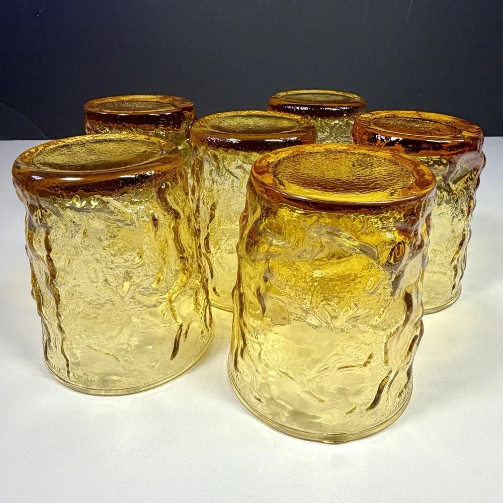Vintage Anchor Hocking Lido Milano Honey Gold Amber Tumblers 8 oz. Set of 6